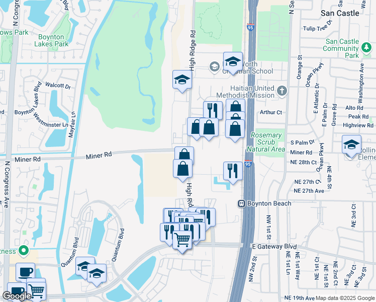 map of restaurants, bars, coffee shops, grocery stores, and more near 3531 High Ridge Road in Boynton Beach