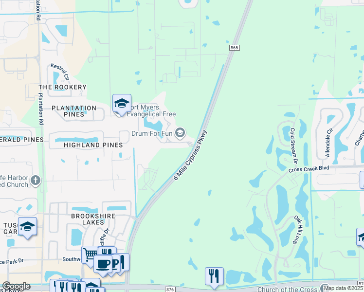 map of restaurants, bars, coffee shops, grocery stores, and more near 7210 Bergamo Way in Fort Myers