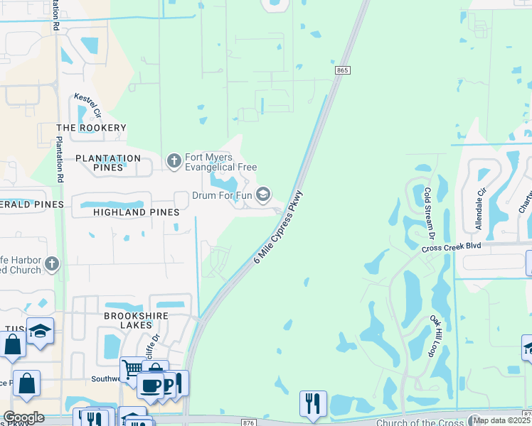 map of restaurants, bars, coffee shops, grocery stores, and more near 7210 Bergamo Way in Fort Myers