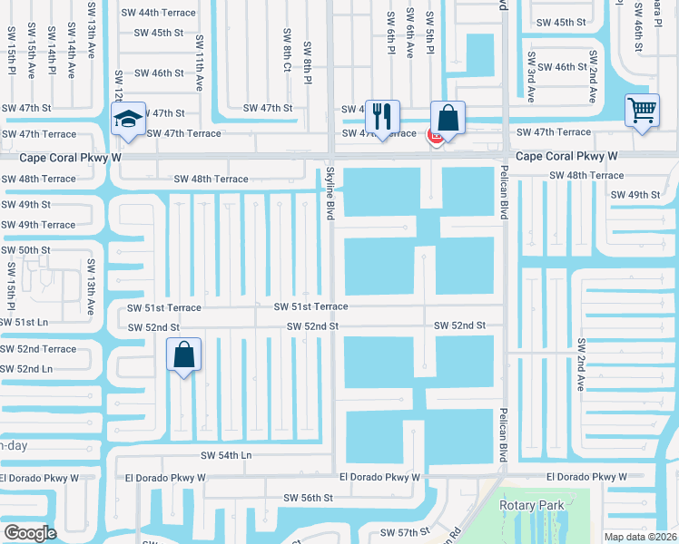 map of restaurants, bars, coffee shops, grocery stores, and more near 5023 Skyline Boulevard in Cape Coral