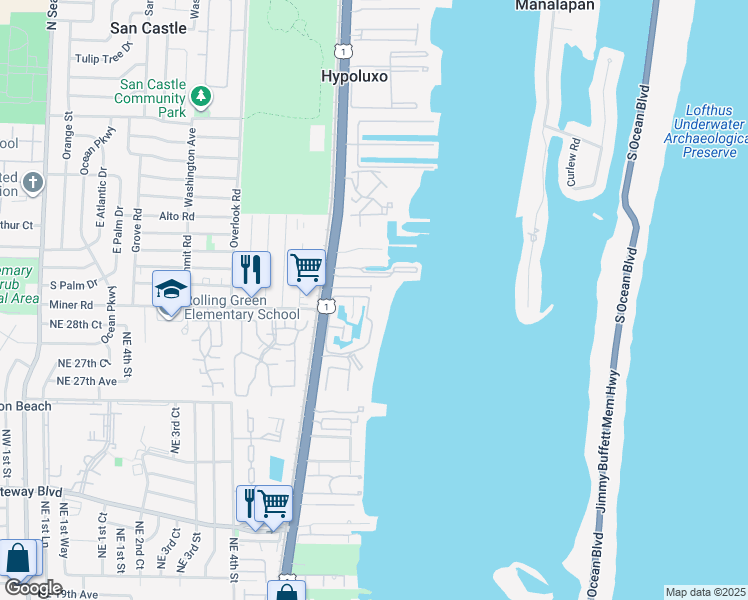 map of restaurants, bars, coffee shops, grocery stores, and more near 110 North Lakeshore Drive in Hypoluxo