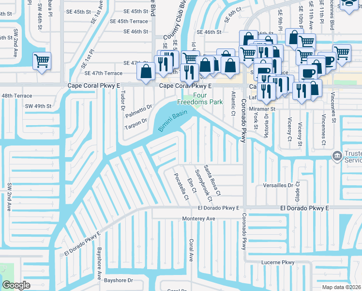 map of restaurants, bars, coffee shops, grocery stores, and more near 5113 Avalon Drive in Cape Coral