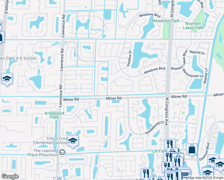 map of restaurants, bars, coffee shops, grocery stores, and more near 74 Cedar Circle in Boynton Beach