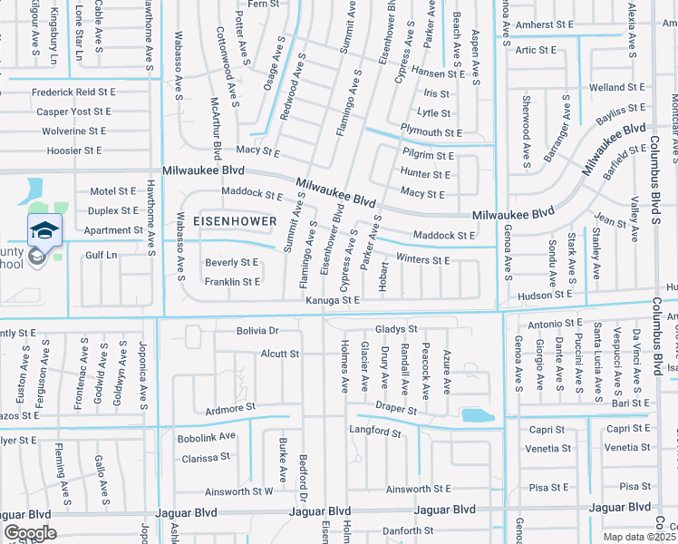 map of restaurants, bars, coffee shops, grocery stores, and more near 630 Cypress Avenue South in Lehigh Acres