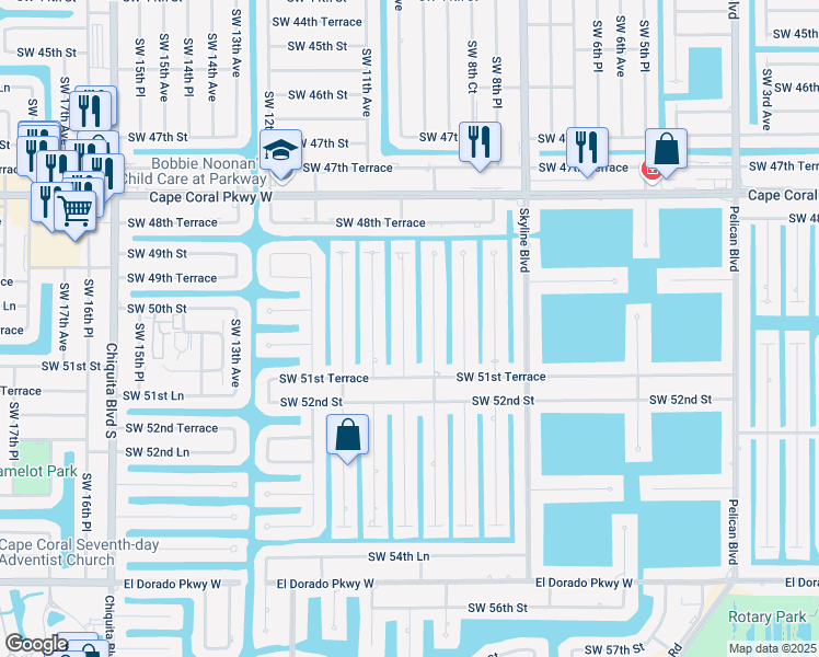 map of restaurants, bars, coffee shops, grocery stores, and more near 5013 Southwest 10th Avenue in Cape Coral