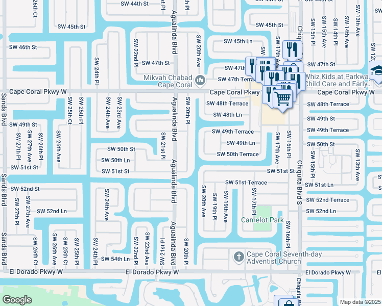 map of restaurants, bars, coffee shops, grocery stores, and more near 5013 Southwest 20th Place in Cape Coral