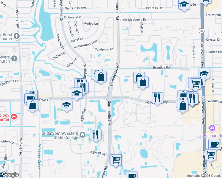 map of restaurants, bars, coffee shops, grocery stores, and more near 730 Summerlin Road in Fort Myers