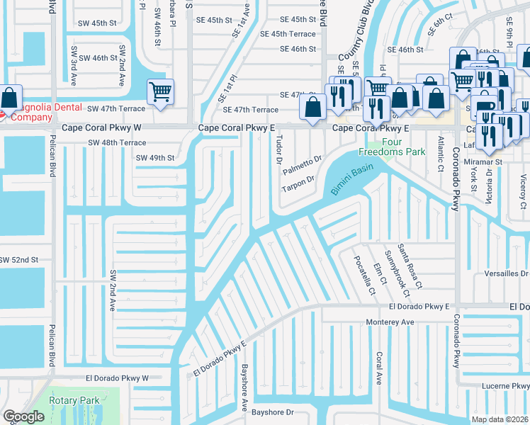 map of restaurants, bars, coffee shops, grocery stores, and more near 4941 Triton Court West in Cape Coral