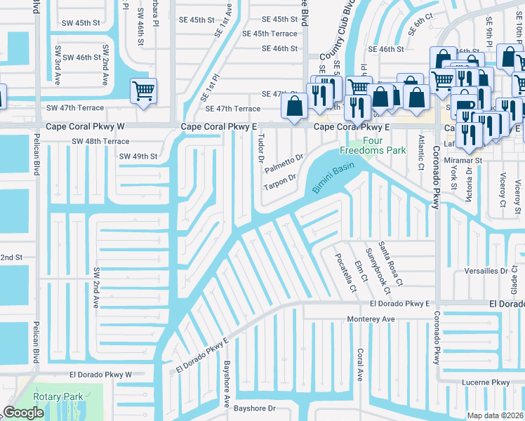 map of restaurants, bars, coffee shops, grocery stores, and more near 4941 Triton Court West in Cape Coral