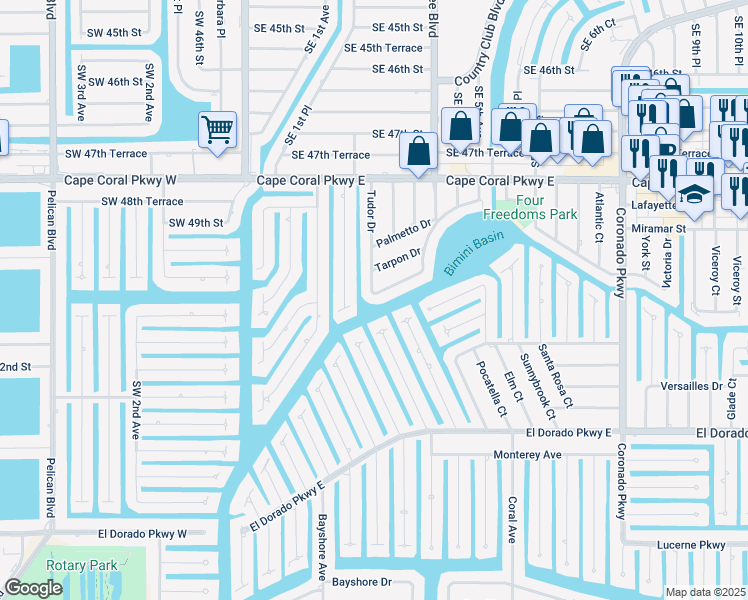 map of restaurants, bars, coffee shops, grocery stores, and more near 4941 Triton Court West in Cape Coral