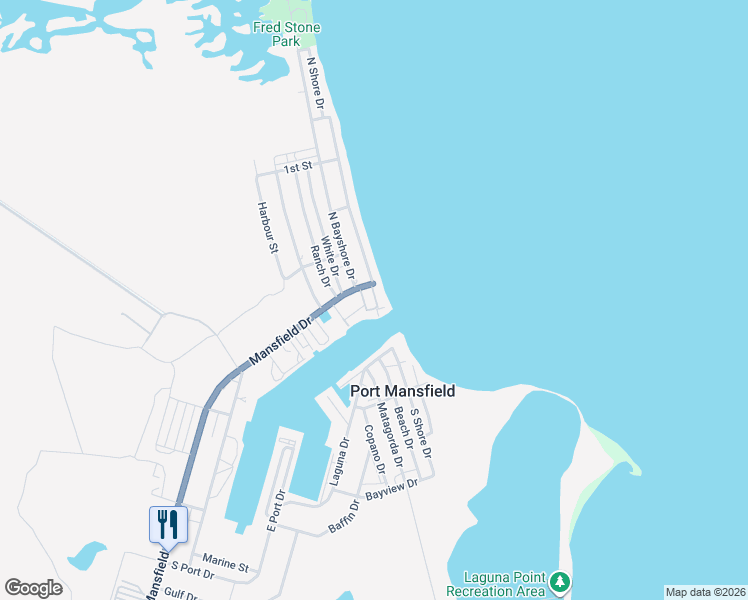 map of restaurants, bars, coffee shops, grocery stores, and more near 301 Texas 186 in Port Mansfield