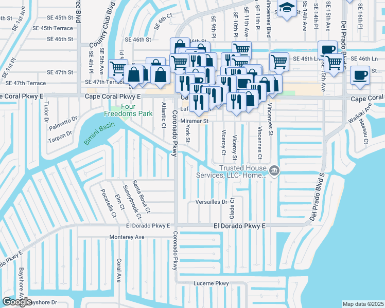 map of restaurants, bars, coffee shops, grocery stores, and more near 810 Victoria Drive in Cape Coral