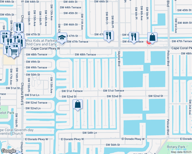 map of restaurants, bars, coffee shops, grocery stores, and more near 4938 Southwest 9th Place in Cape Coral