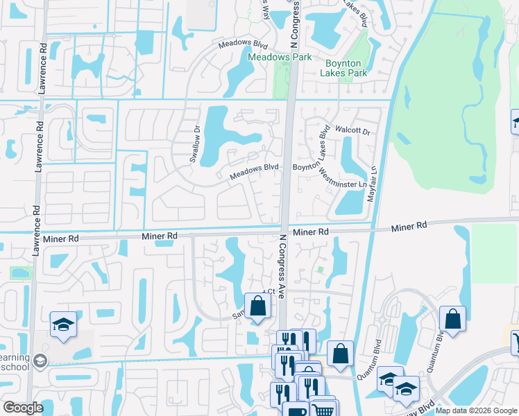 map of restaurants, bars, coffee shops, grocery stores, and more near 12 Baytree Circle in Boynton Beach