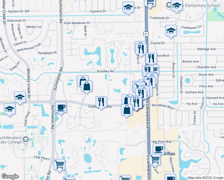 map of restaurants, bars, coffee shops, grocery stores, and more near 12690 Equestrian Circle in Fort Myers