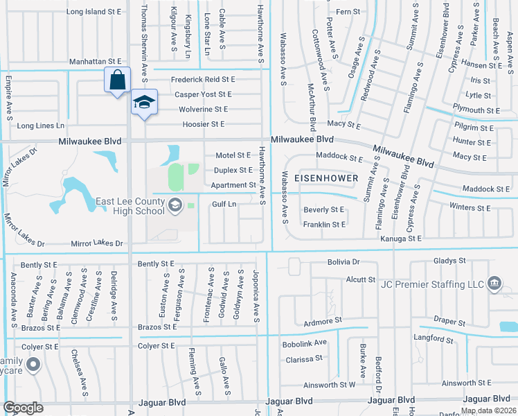 map of restaurants, bars, coffee shops, grocery stores, and more near 877 Gulf Lane in Lehigh Acres