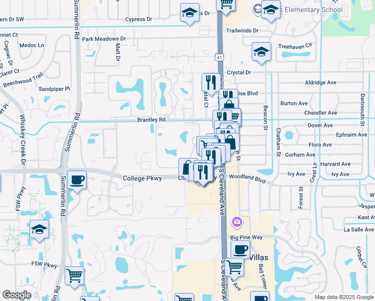map of restaurants, bars, coffee shops, grocery stores, and more near 12550 Equestrian Circle in Fort Myers