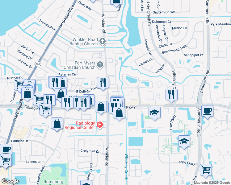 map of restaurants, bars, coffee shops, grocery stores, and more near 4792 Harbour Cay Boulevard in Fort Myers