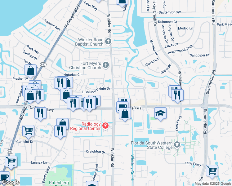 map of restaurants, bars, coffee shops, grocery stores, and more near 4815 Sunfish Court in Fort Myers