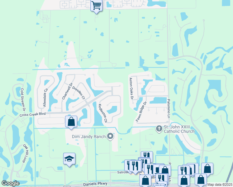map of restaurants, bars, coffee shops, grocery stores, and more near 8708 Manderston Court in Fort Myers