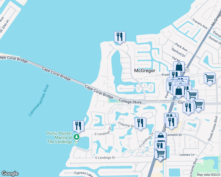 map of restaurants, bars, coffee shops, grocery stores, and more near 4297 Island Circle in Fort Myers
