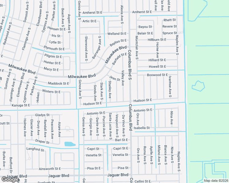map of restaurants, bars, coffee shops, grocery stores, and more near 645 Vasser Avenue South in Lehigh Acres