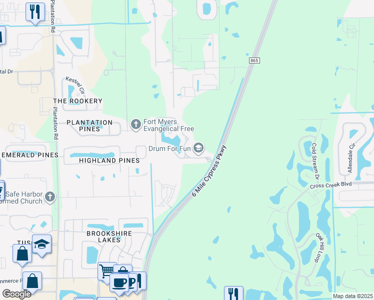 map of restaurants, bars, coffee shops, grocery stores, and more near 12181 Lucca Street in Fort Myers