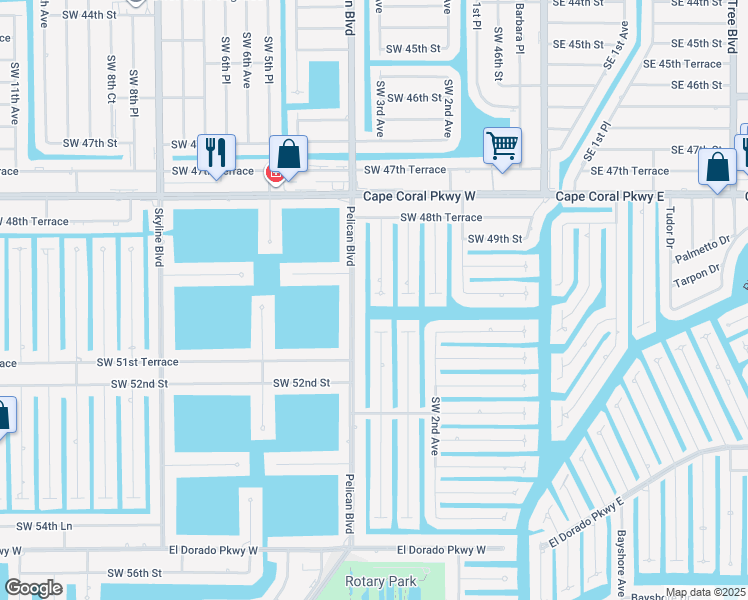 map of restaurants, bars, coffee shops, grocery stores, and more near 4935 Southwest 3rd Avenue in Cape Coral