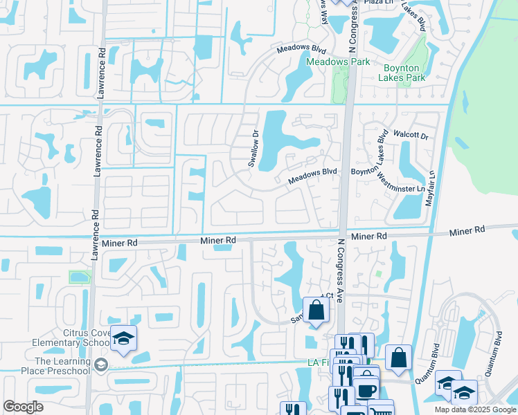 map of restaurants, bars, coffee shops, grocery stores, and more near 56 Cedar Circle in Boynton Beach