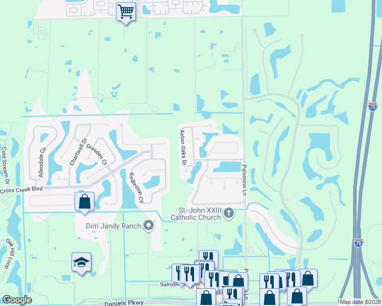 map of restaurants, bars, coffee shops, grocery stores, and more near 12787 Meadowhawk Drive in Fort Myers