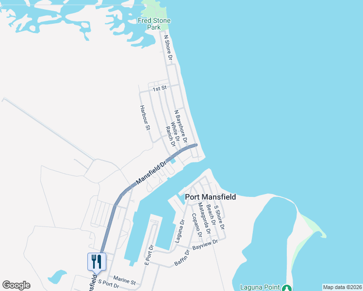 map of restaurants, bars, coffee shops, grocery stores, and more near 301 Texas 186 in Port Mansfield