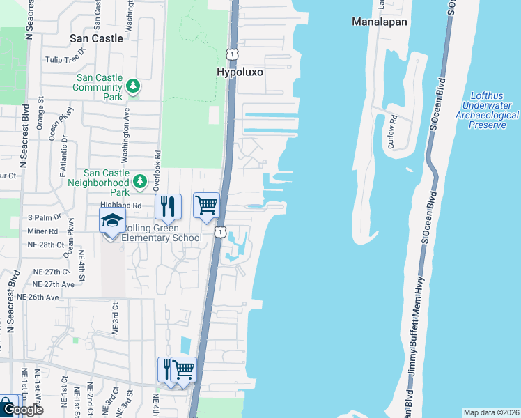 map of restaurants, bars, coffee shops, grocery stores, and more near 17 Easy Street in Hypoluxo