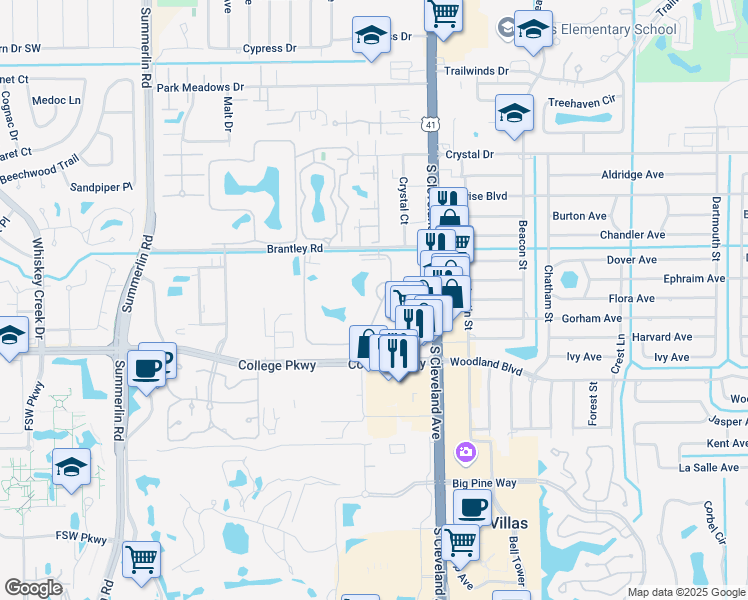 map of restaurants, bars, coffee shops, grocery stores, and more near 12550 Equestrian Circle in Fort Myers