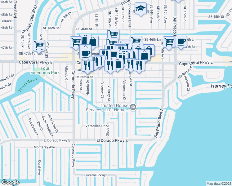 map of restaurants, bars, coffee shops, grocery stores, and more near 4963 Viceroy Street in Cape Coral