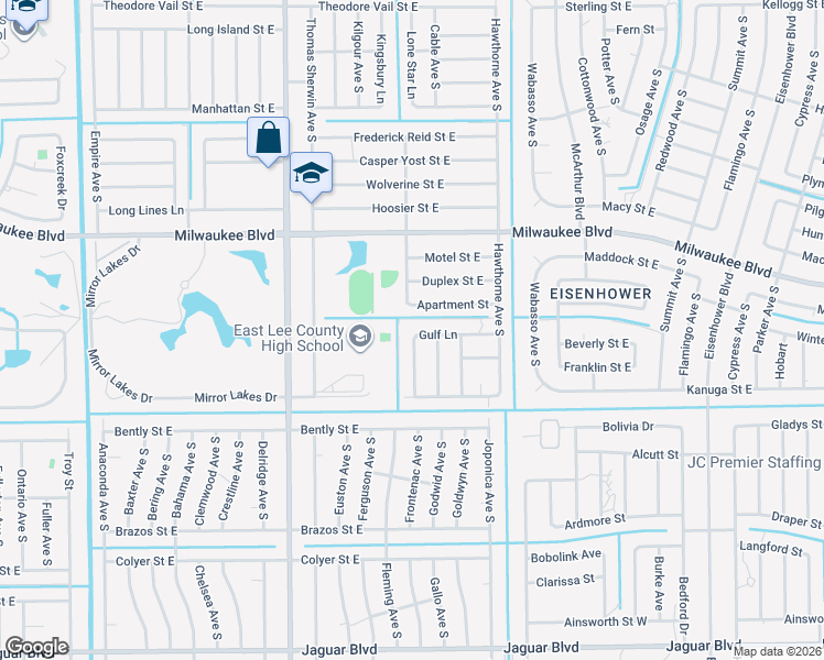 map of restaurants, bars, coffee shops, grocery stores, and more near 855 Gulf Lane in Lehigh Acres