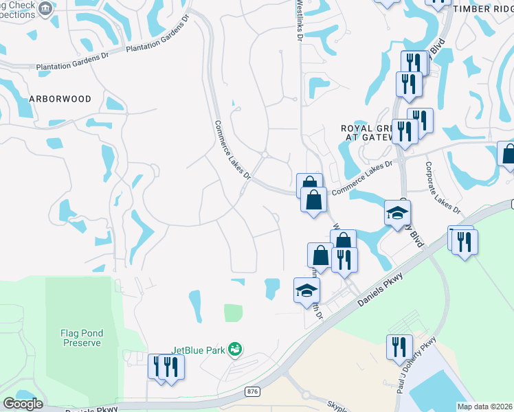 map of restaurants, bars, coffee shops, grocery stores, and more near 12807 Epping Way in Fort Myers