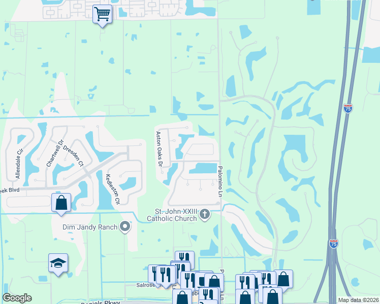 map of restaurants, bars, coffee shops, grocery stores, and more near 8860 Falcon Pointe Loop in Fort Myers