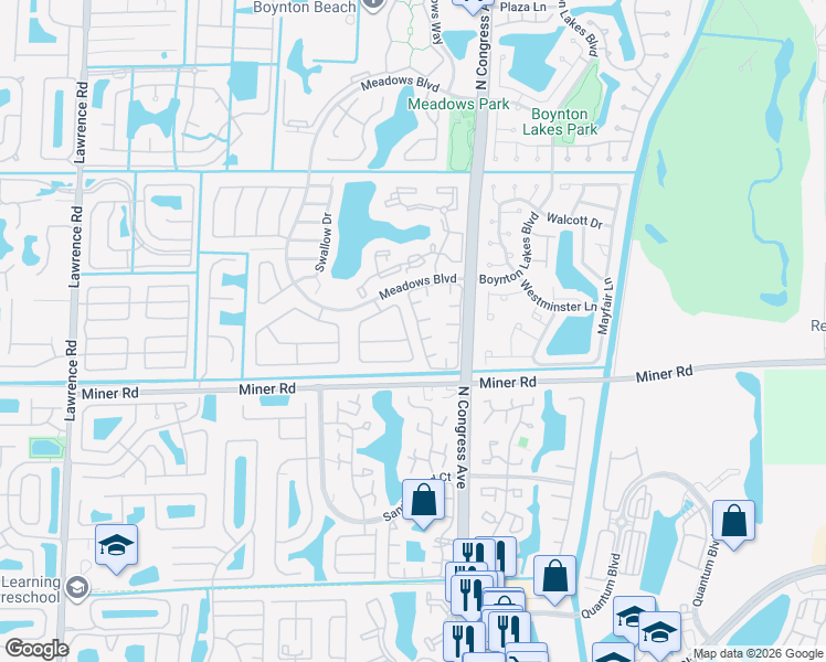 map of restaurants, bars, coffee shops, grocery stores, and more near 12 Baytree Circle in Boynton Beach