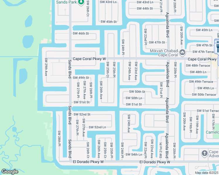 map of restaurants, bars, coffee shops, grocery stores, and more near 4921 Southwest 25th Court in Cape Coral