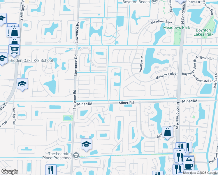 map of restaurants, bars, coffee shops, grocery stores, and more near 1121 Fosters Mill Drive in Boynton Beach