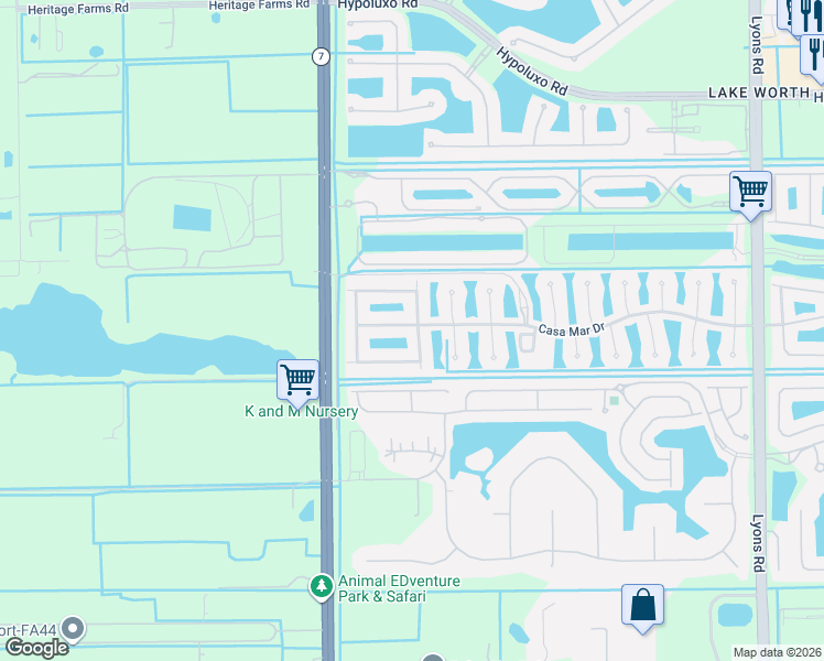 map of restaurants, bars, coffee shops, grocery stores, and more near 7856 Royal Lace Terrace in Lake Worth