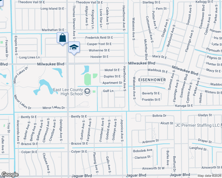 map of restaurants, bars, coffee shops, grocery stores, and more near 865 Gulf Lane in Lehigh Acres