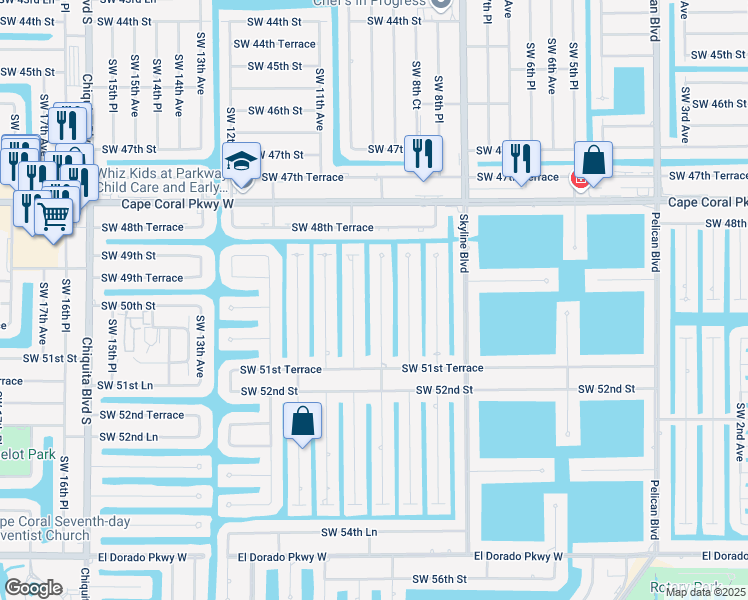 map of restaurants, bars, coffee shops, grocery stores, and more near 4938 Southwest 9th Place in Cape Coral
