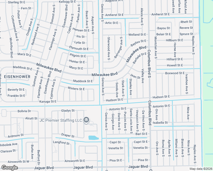 map of restaurants, bars, coffee shops, grocery stores, and more near 1107 Morton Street East in Lehigh Acres