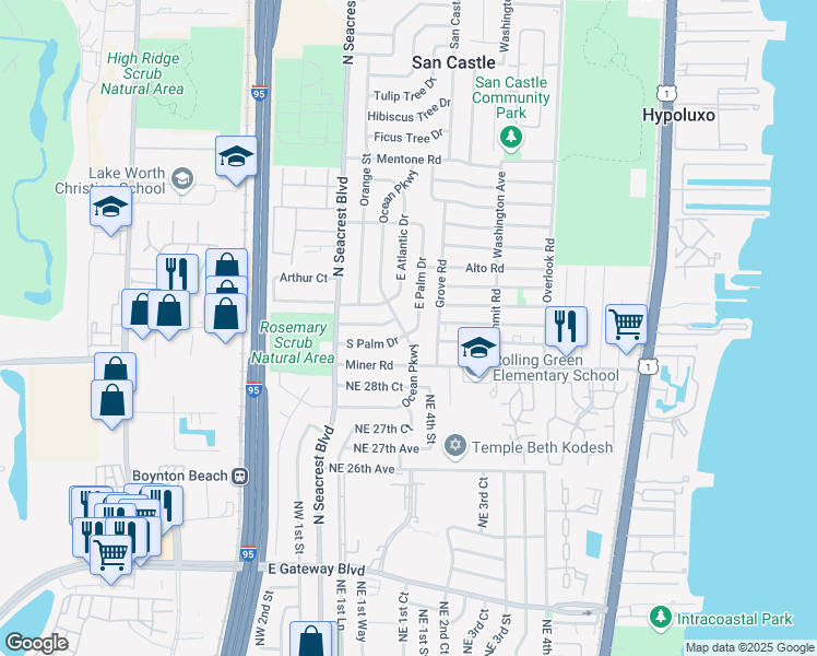 map of restaurants, bars, coffee shops, grocery stores, and more near 3000 Ocean Parkway in Boynton Beach