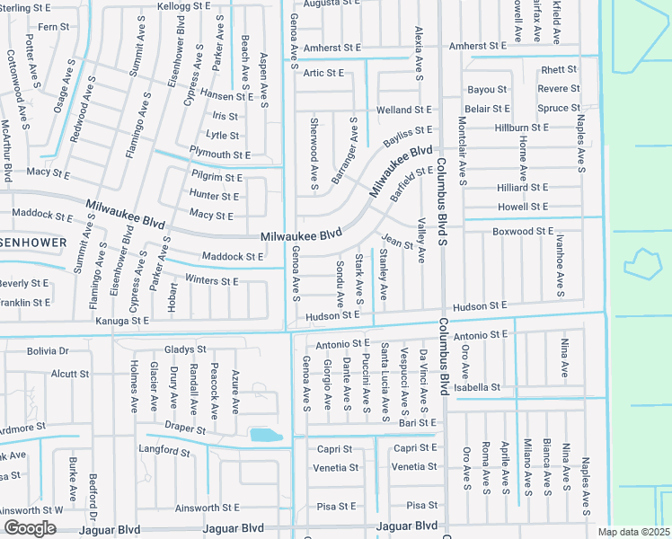 map of restaurants, bars, coffee shops, grocery stores, and more near 1117 Morton Street East in Lehigh Acres