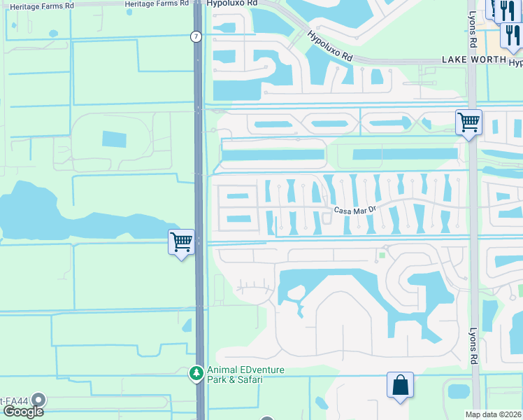 map of restaurants, bars, coffee shops, grocery stores, and more near 7856 Royal Lace Terrace in Lake Worth