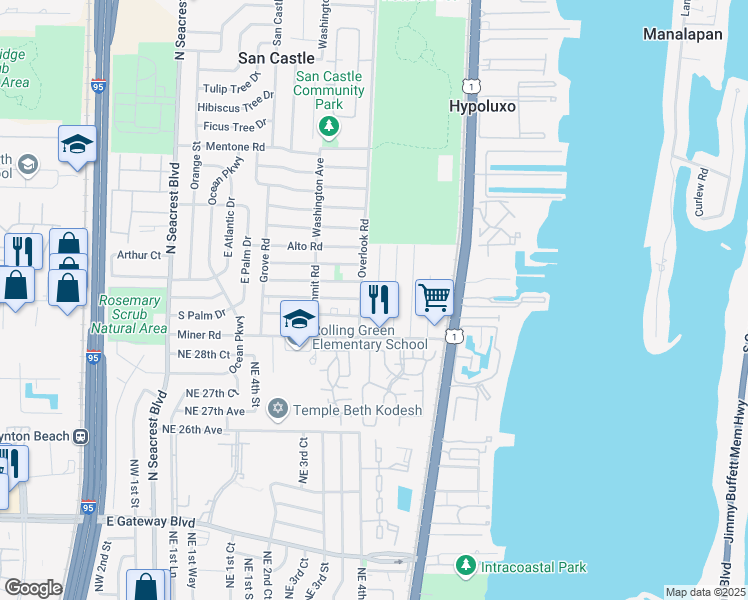 map of restaurants, bars, coffee shops, grocery stores, and more near 7899 Griswold Street in Lantana