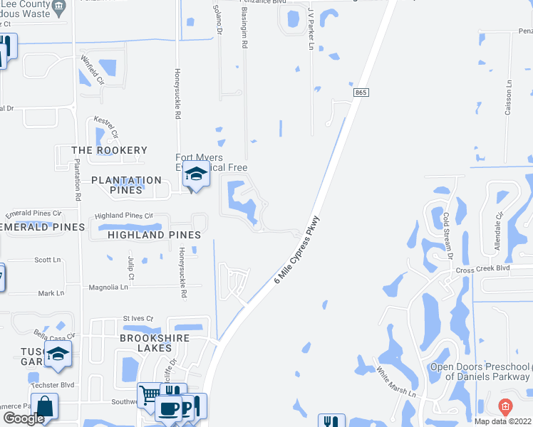 map of restaurants, bars, coffee shops, grocery stores, and more near 12181 Lucca Street in Fort Myers