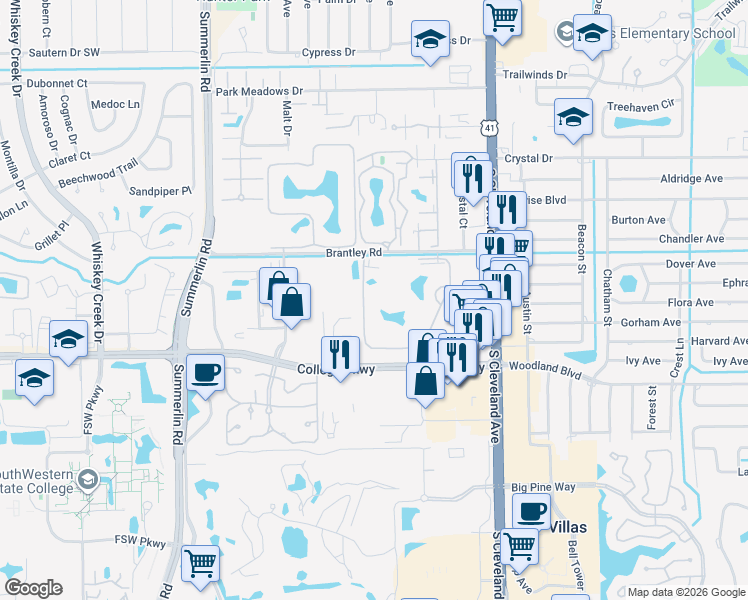 map of restaurants, bars, coffee shops, grocery stores, and more near 12690 Equestrian Circle in Fort Myers
